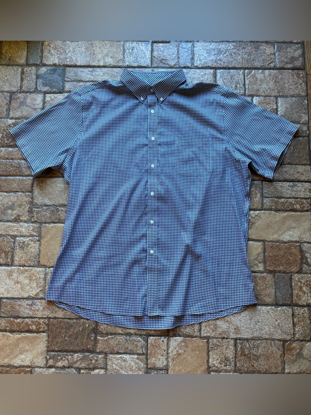 Roundtree & Yorke Gold Label Slim Fit XXL Blue Plaid Gingham Short Sleeve Shirt
